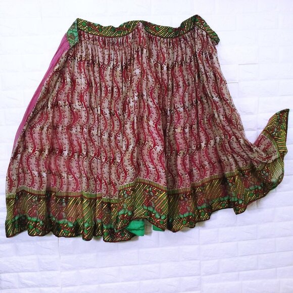 Bollywood Wrap Skirt Sz-S Lined Boho Hippy Festival Ethnic Purple Green Metallic - Picture 10 of 12